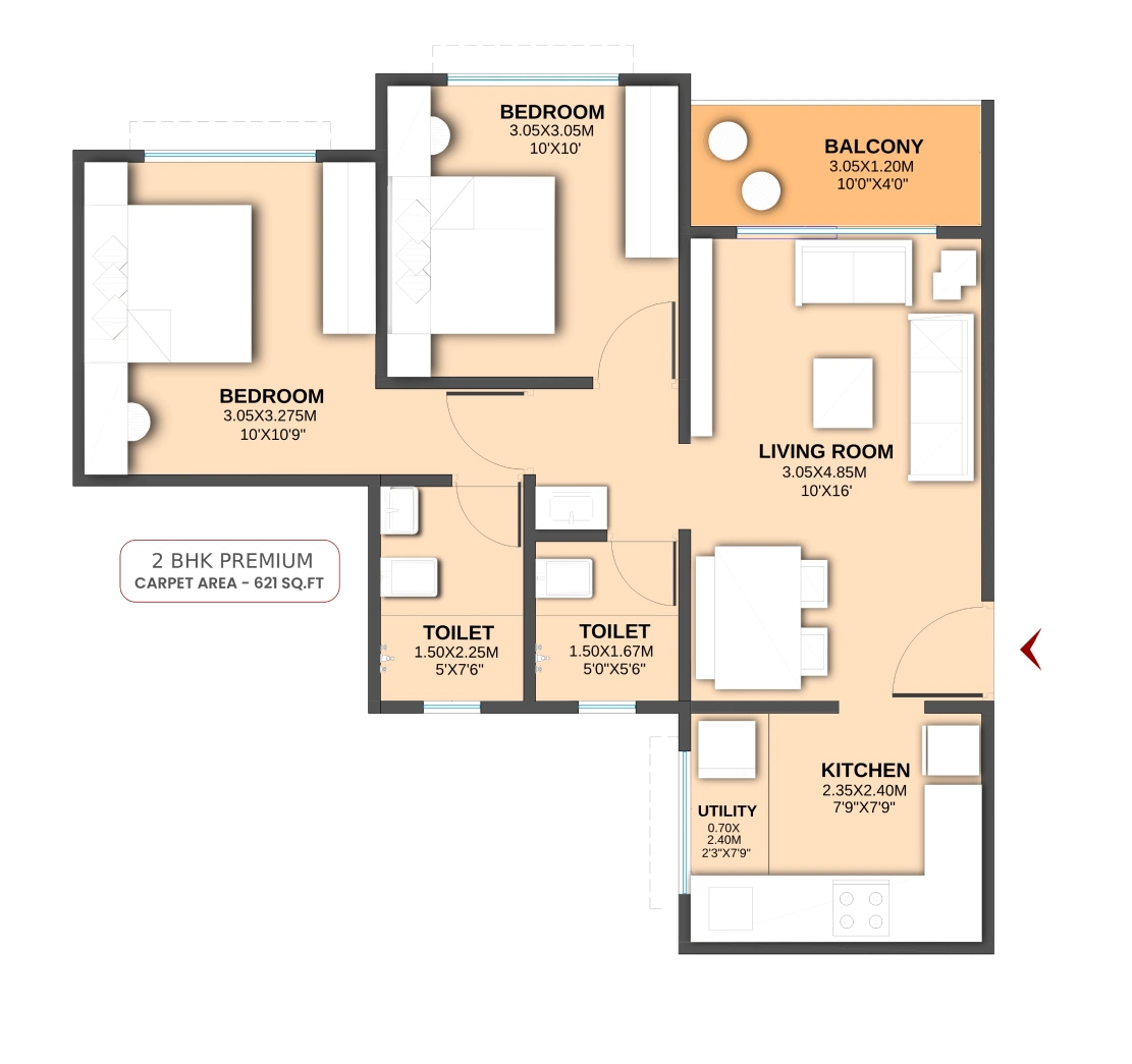 3 BHK Luxury floor plan placeholder